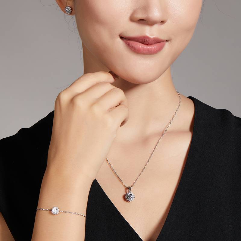 太阳花S925银镀白金MoissanitePendantStud Earring套装